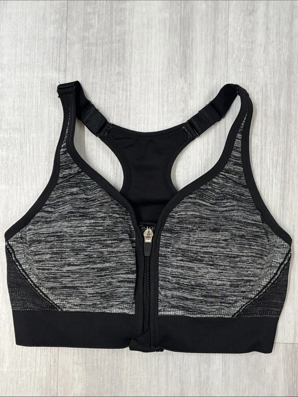 DSG Black and Gray Front-Zip Racerback Padded Sports Bra adjustable strap Small